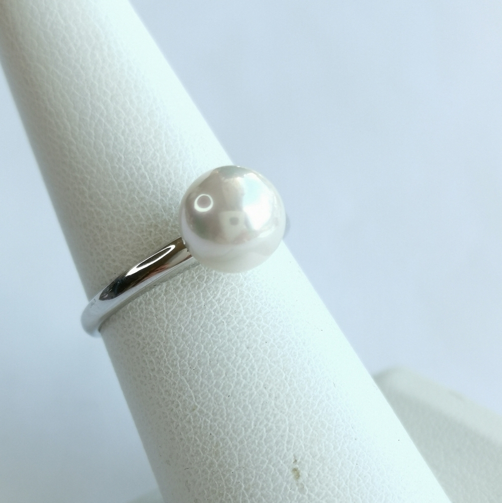 Swarovski Elements solitaire Pearl sterling silver cocktail ring size 6 NEW